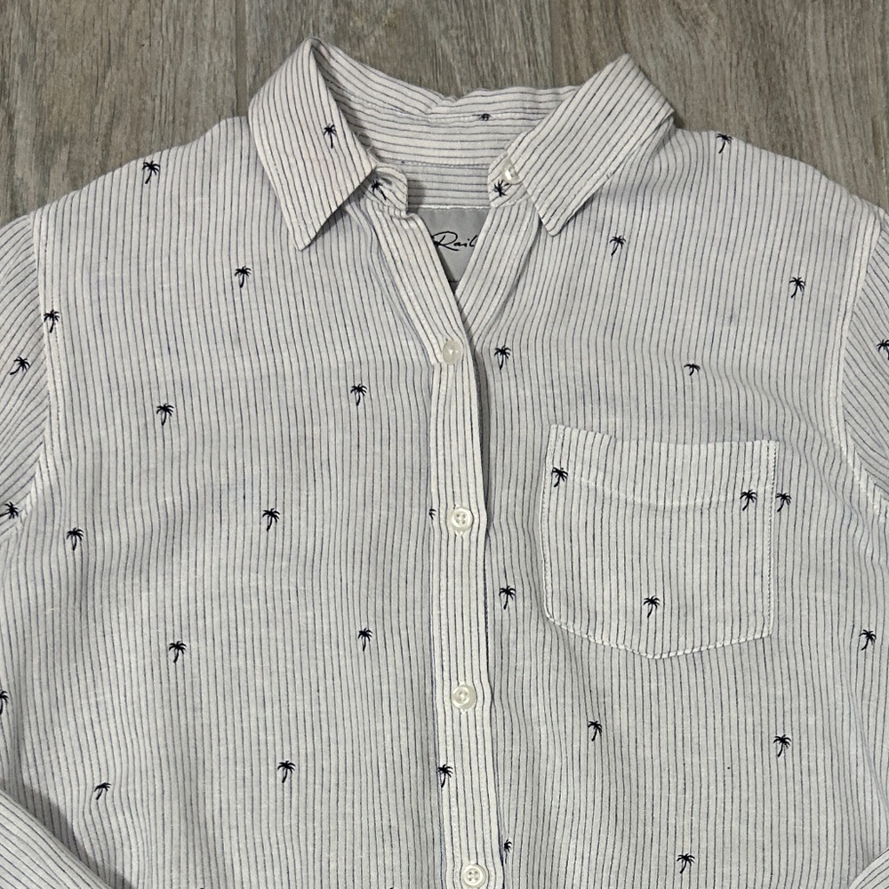 Women's Rails Charlie Mini Palms Royal Blue Stripe Cotton Button Down - XS